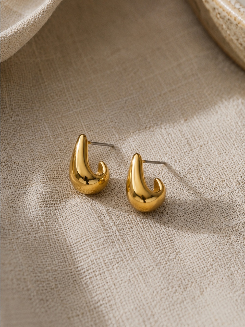 Gold Tone Chunky Teardrop Hoop Earrings Stainless Steel Statement Jewelry